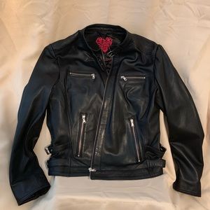 Black Women's Faux Leather Moto Jacket -
